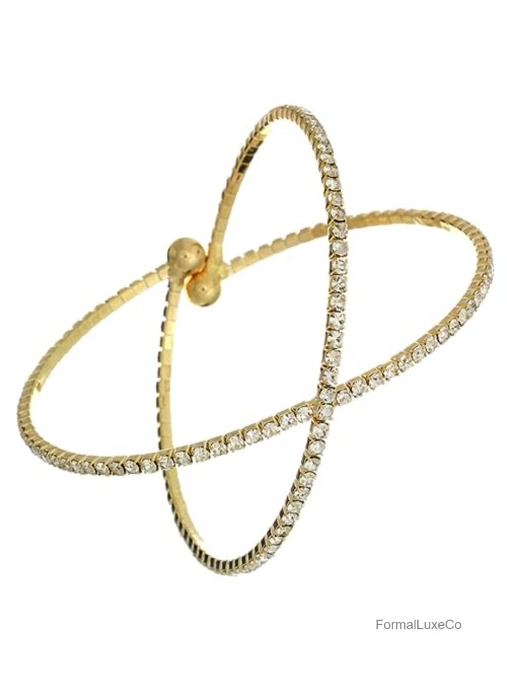 Rhinestone Cuff Bracelet Flexible Memory Wire Adjustable X Design